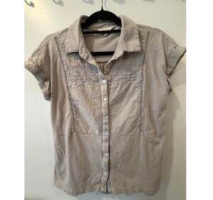 Lucky Brand Light Gray Tee Embroidery/ Lace 100% Cotton Womens Small